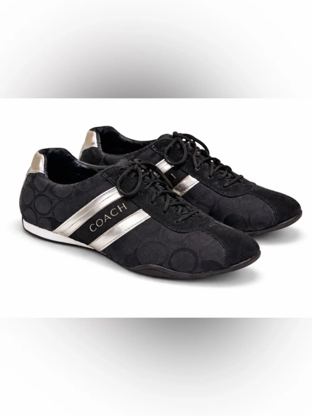 Y2K Coach Jayme Signature Canvas Sneakers Black Silver Racing Style Sz 8 Box